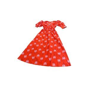 Karlie Dress Orange Floral V-neck Sz S, 100% Cotton,